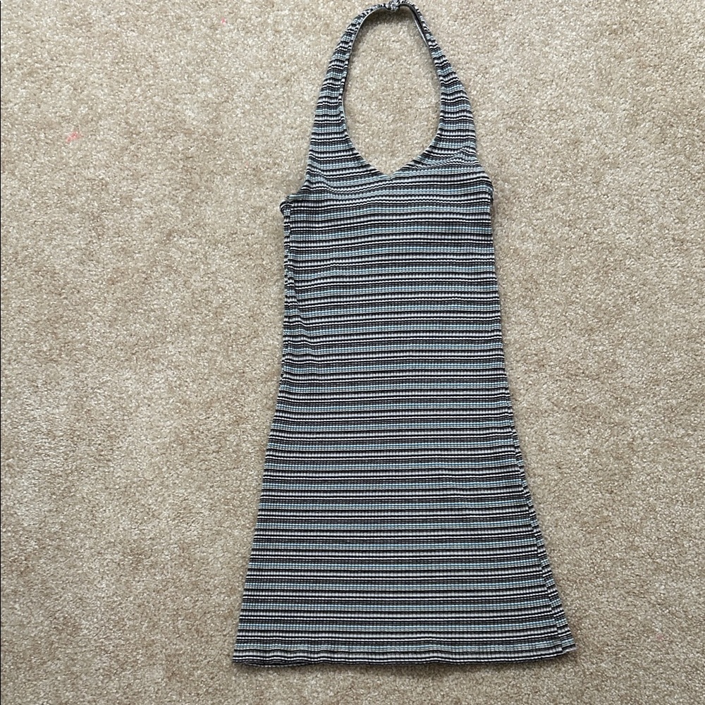 American Eagle Outfitters Black and White Striped Halter Tank Top